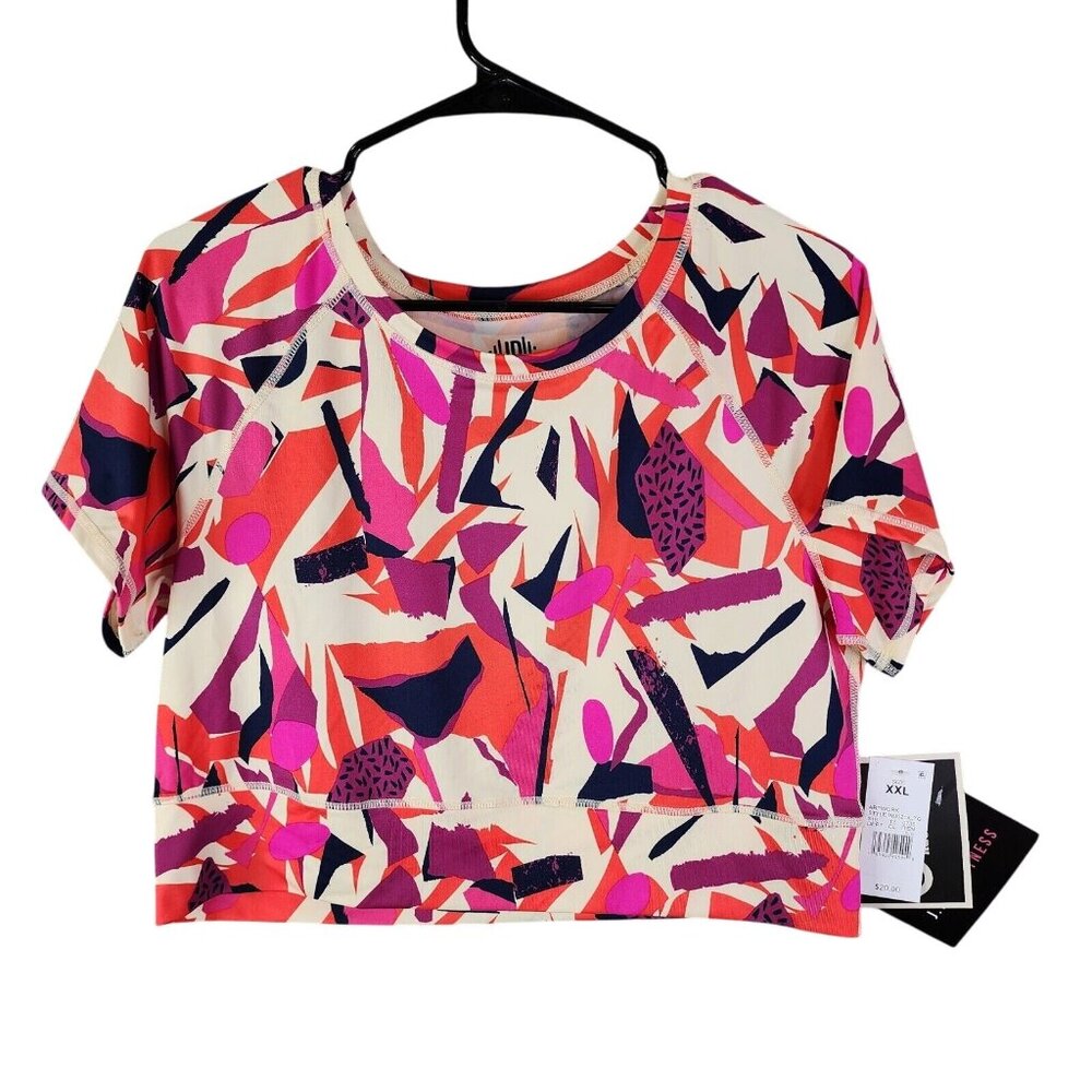 Womens J. Dow Fitness Multicolor Active Crop Top Shirt Short Sleeve Size XXL